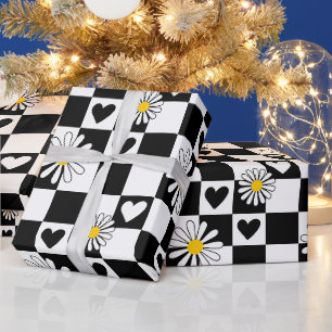 Cadeau Papier d'emballage à carreaux noir et blanc