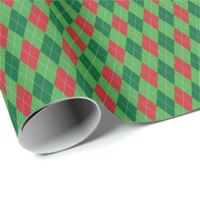 Cadeau Papier d'emballage à carreaux rouges et verts (Coin rond)