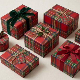 Cadeau Papier d'emballage à carreaux tartan rouge classiq