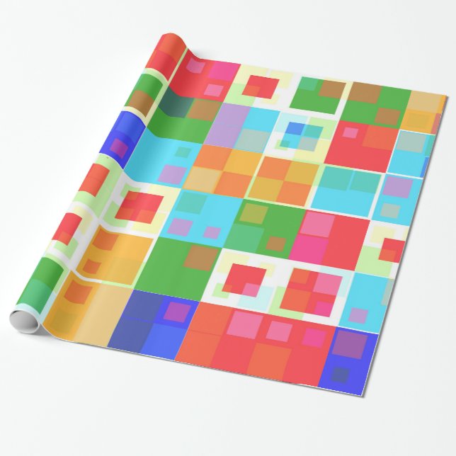 Cadeau papier d'emballage à carrés abstraits (Déroulé)