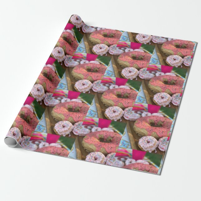 Cadeau papier d'emballage à donut rose (Déroulé)