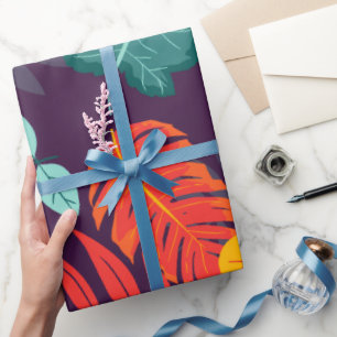 Cadeau Papier d'emballage à feuilles tropicales gras