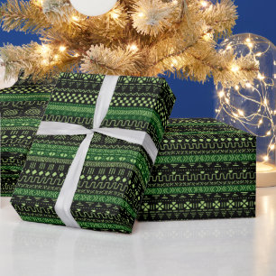 Cadeau Papier d'emballage à motif africain vert et noir