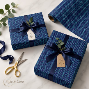 Cadeau Papier d'emballage à motif carreaux bleu foncé mod