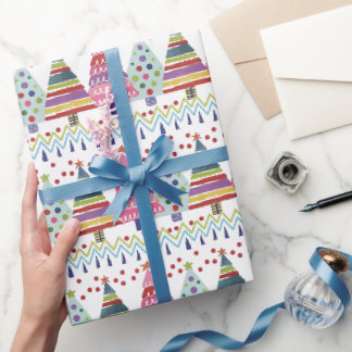 Cadeau Papier d'emballage à motif d'arbre de Noël coloré