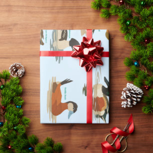 Cadeau Papier d'emballage à motif de canards sur fond ble