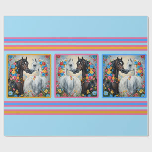 Cadeau Papier d'emballage à motif de chevaux dans des fle