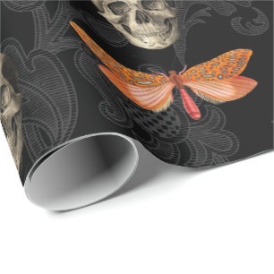 Cadeau Papier d'emballage à motif de crâne et de papillon