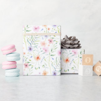 Cadeau Papier d'emballage à motif de fleurs sauvages aqua