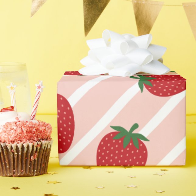Cadeau Papier d'emballage à motif de fraise à l'aquarelle (Fête d'anniversaire)