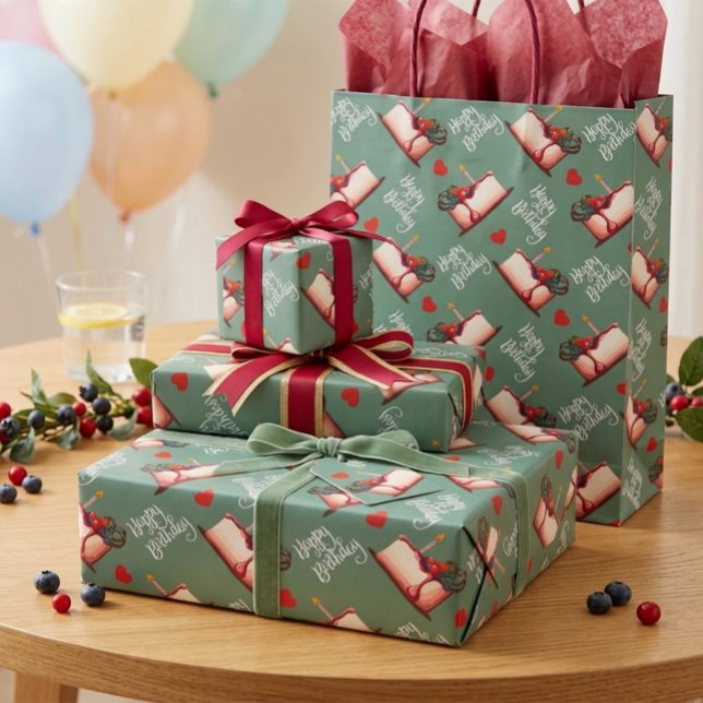 Cadeau Papier d'emballage à motif de gâteau d'anniversair (Créateur téléchargé)