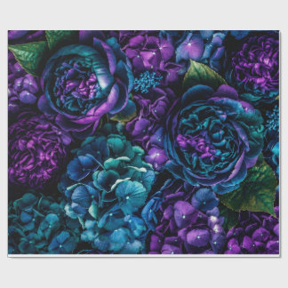Cadeau Papier d'emballage à motif floral sarcelle et viol