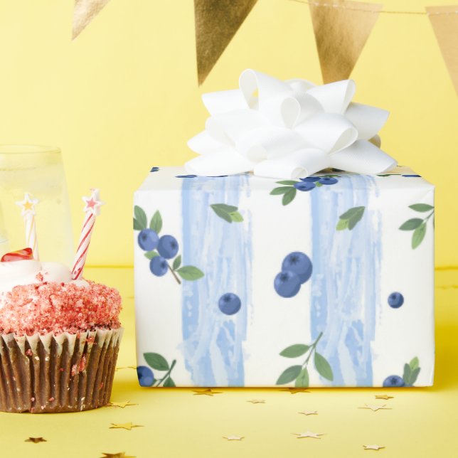 Cadeau Papier d'emballage à motif myrtille aquarelle bleu (Fête d'anniversaire)