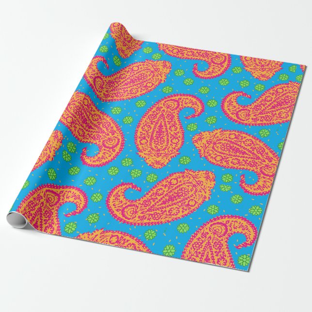 Cadeau Papier d'emballage à motif Paisley coloré (Déroulé)