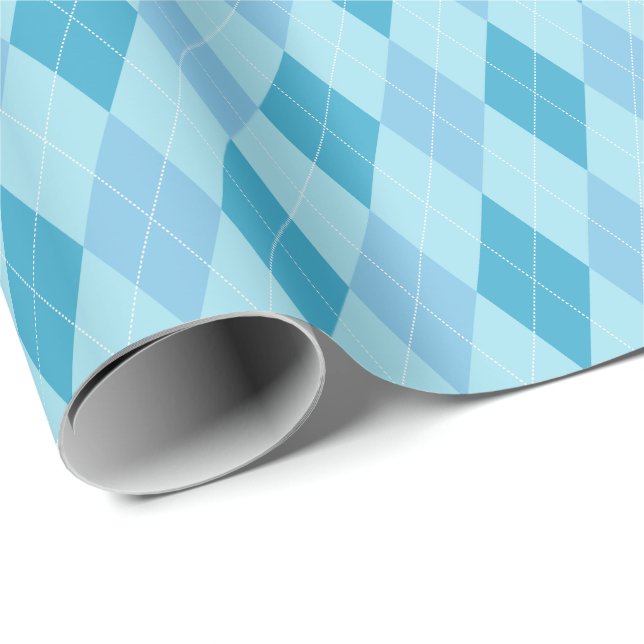 Cadeau Papier d'emballage à motifs Argyle tons bleus larg (Coin rond)