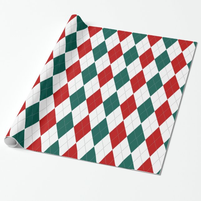 Cadeau Papier d'emballage à motifs de losanges vert rouge (Déroulé)
