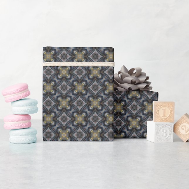Cadeau Papier d'emballage à motifs diamants gris et bleu (Baby Shower)