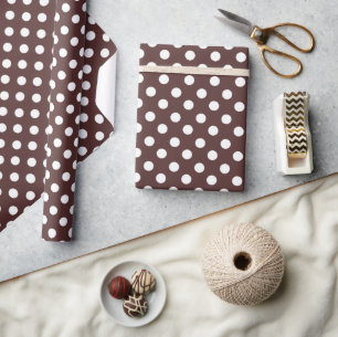 Cadeau Papier d'emballage à pois blancs sur fond marron