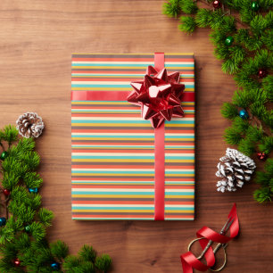 Cadeau papier d'emballage à rayures de couleurs rétro 
