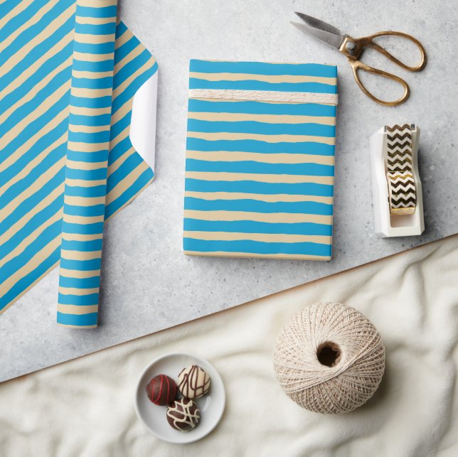 Cadeau Papier d'emballage à rayures de style vague bleu e (Artisanat)
