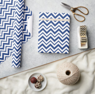 Cadeau Papier d'emballage à rayures Zig Zag bleues