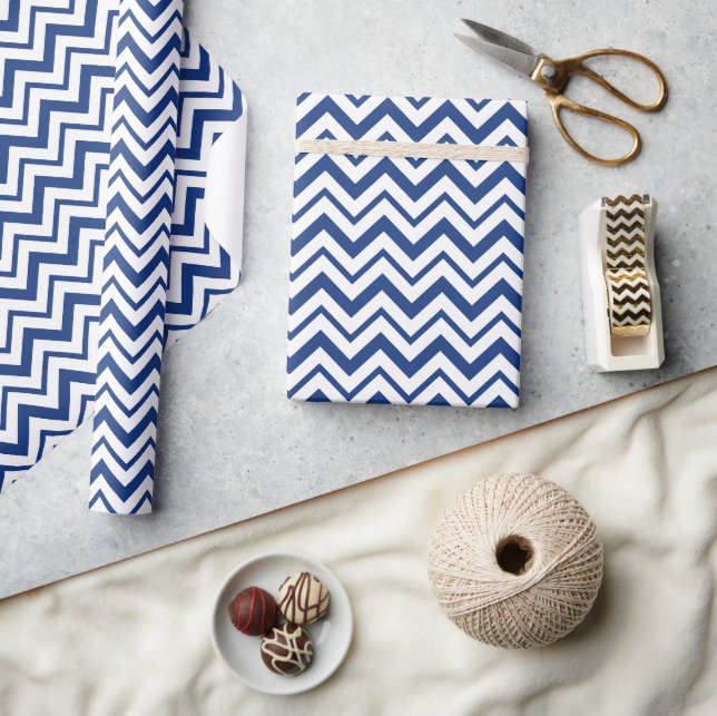 Cadeau Papier d'emballage à rayures Zig Zag bleues (Artisanat)