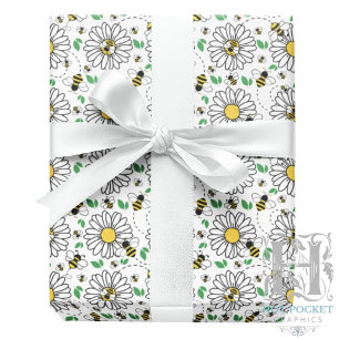 Cadeau Papier d'emballage Abeilles et Pâquerettes