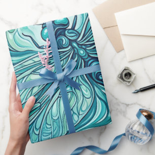 Cadeau Papier d'emballage Abstract Dragonfly Ocean Blue M