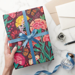Cadeau Papier d'emballage abstrait aux oeillets et papill