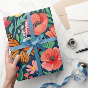 Cadeau Papier d'emballage abstrait Coquelicots Monarques