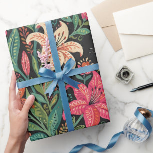 Cadeau Papier d'emballage abstrait fleurs de lys papillon