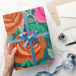 Cadeau Papier d'emballage abstrait gouache roses papillon