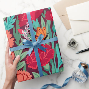 Cadeau Papier d'emballage abstrait oeillets papillons