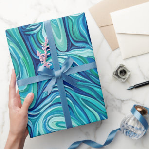 Cadeau Papier d'emballage abstrait Palmier Océan Bleu Fon