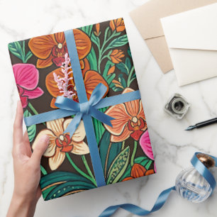 Cadeau Papier d'emballage abstrait papillon orchidée indi