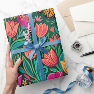 Cadeau Papier d'emballage Abstrait Tulipes Papillon Monar