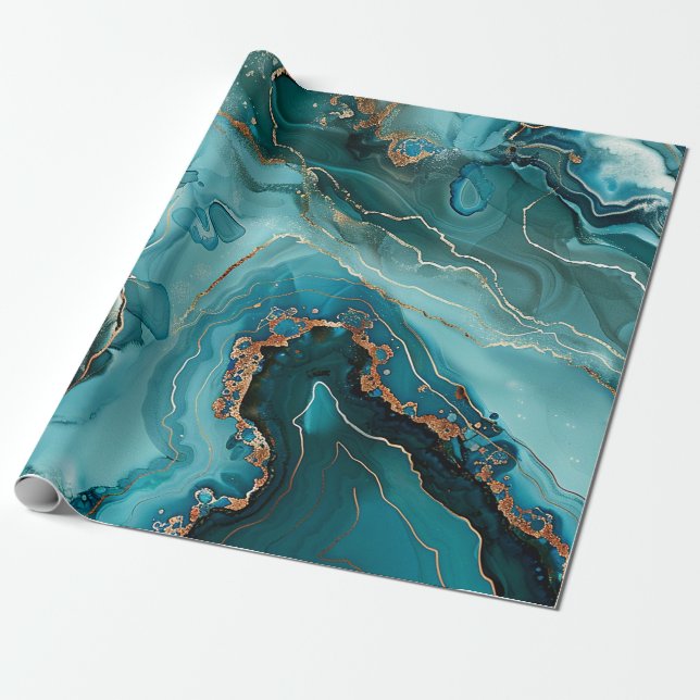 Cadeau Papier d'emballage Agate sarcelle (Déroulé)