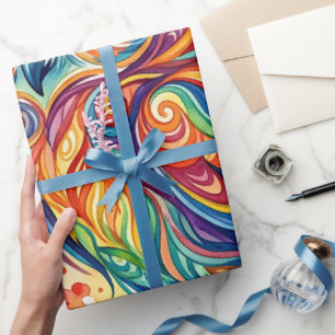 Cadeau Papier d'emballage aquarelle chouette arc-en-ciel