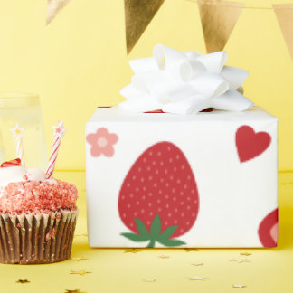 Cadeau Papier d'emballage Aquarelle Fraise et Cœur