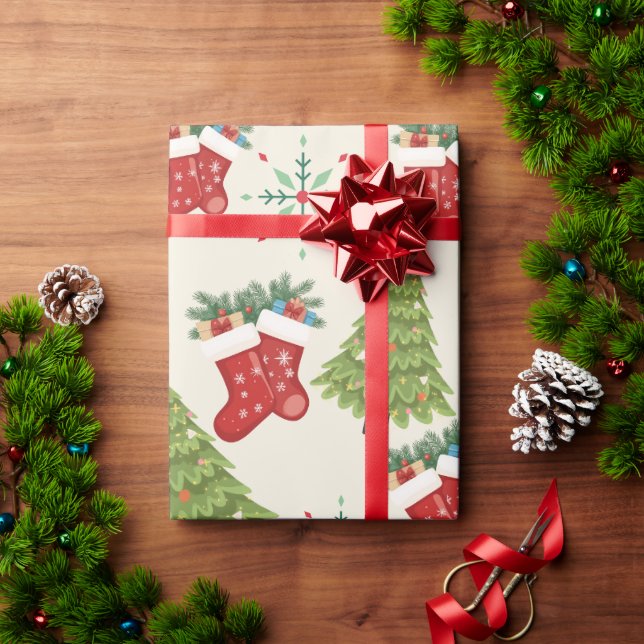 Cadeau Papier d'emballage Arbre de Noël, Bas et Flocon de (Cadeau de vacances)