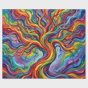 Cadeau Papier d'emballage Arbre de Vie Abstrait Arc-en-Ci