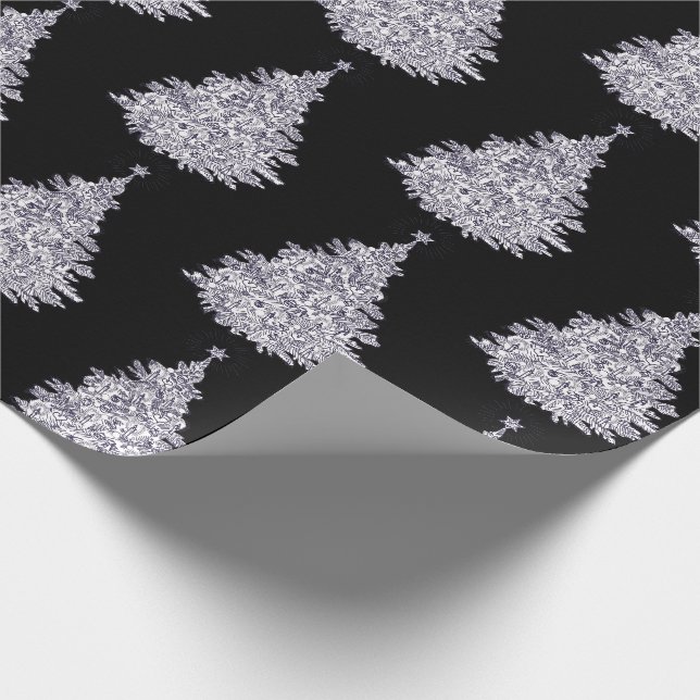 Cadeau Papier d'emballage Arbre Noir & Blanc Noël (Coin)