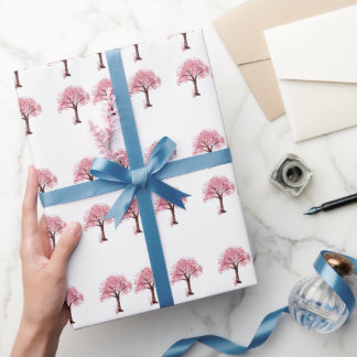Cadeau Papier d'emballage Arbres roses pâles