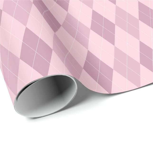 Cadeau Papier d'emballage Argyle à tons roses larges (Coin rond)
