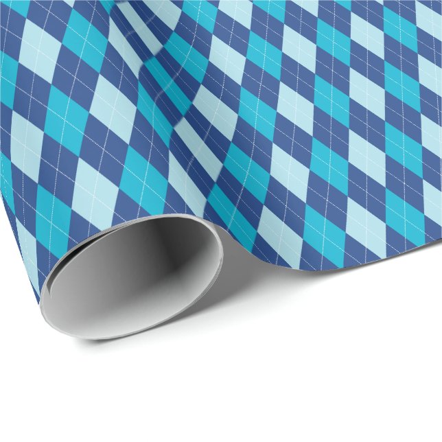 Cadeau Papier d'emballage Argyle Bleu (Coin rond)