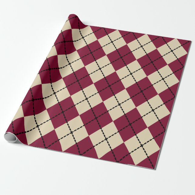 Cadeau Papier d'emballage Argyle Retro Holiday (Déroulé)