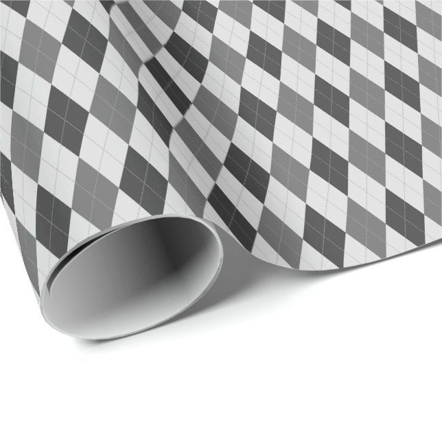 Cadeau Papier d'emballage Argyle Tons Gris (Coin rond)