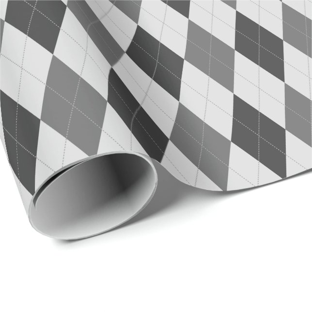 Cadeau Papier d'emballage Argyle tons gris larges (Coin rond)
