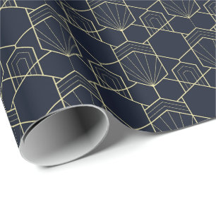 Cadeau Papier d'emballage - Art déco or et bleu foncé