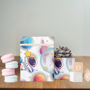 Cadeau Papier d'emballage Astronaute & Planètes